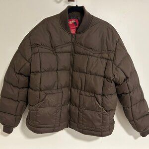 Men's Nylon Quilted Puffer Jacket-NJ629-Brown, Size XL